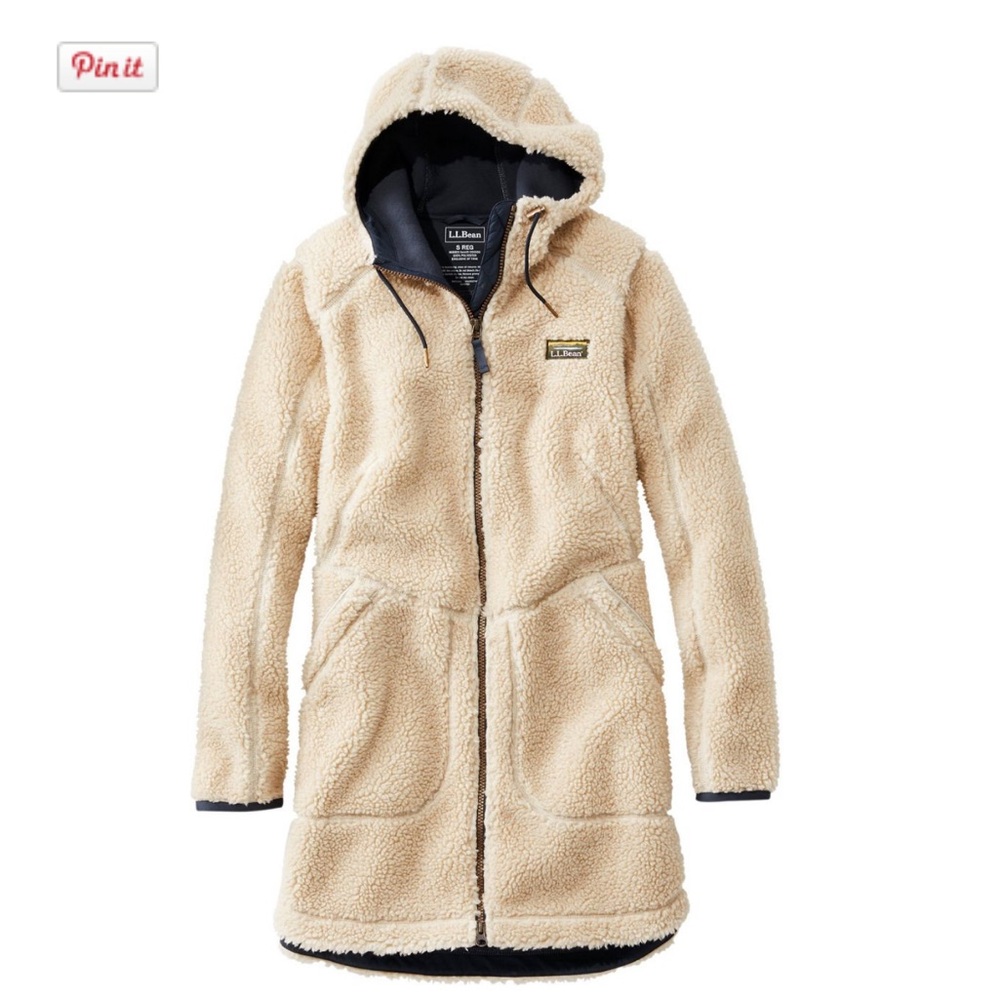 L.L. Bean Beige Fleece Hooded Jacket